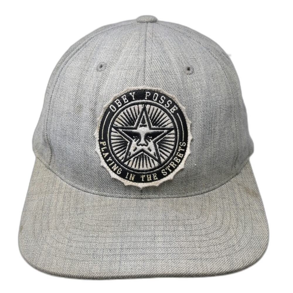Obey Snapback Gray One Size Star Logo Patch Posse Playing In The Streets Hat